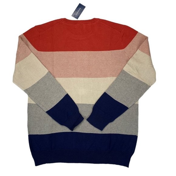 Club Room Mens Striped Lightweight Sweater Orange Combo L - Picture 2 of 9
